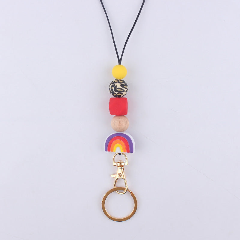 Wholesale Cartoon Rainbow Silicone Bead Hanging Rope Identification Necklace Keychain